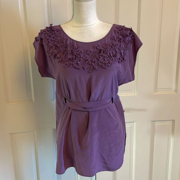 Rebecca Taylor Purple Silk Floral Appliqué Blouse size 8 - Picture 2 of 8